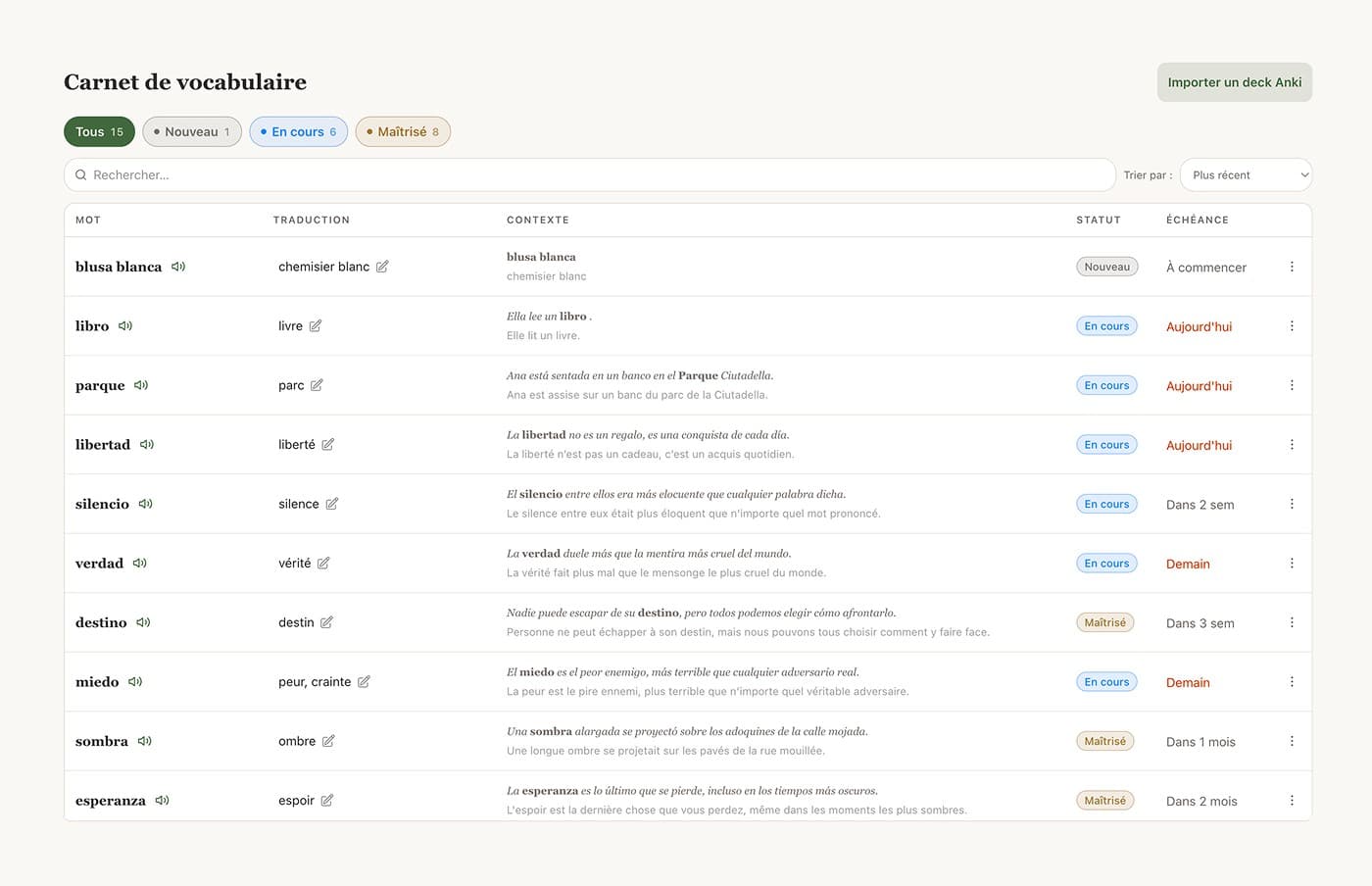 Lira vocabulary notebook, unlimited on Premium