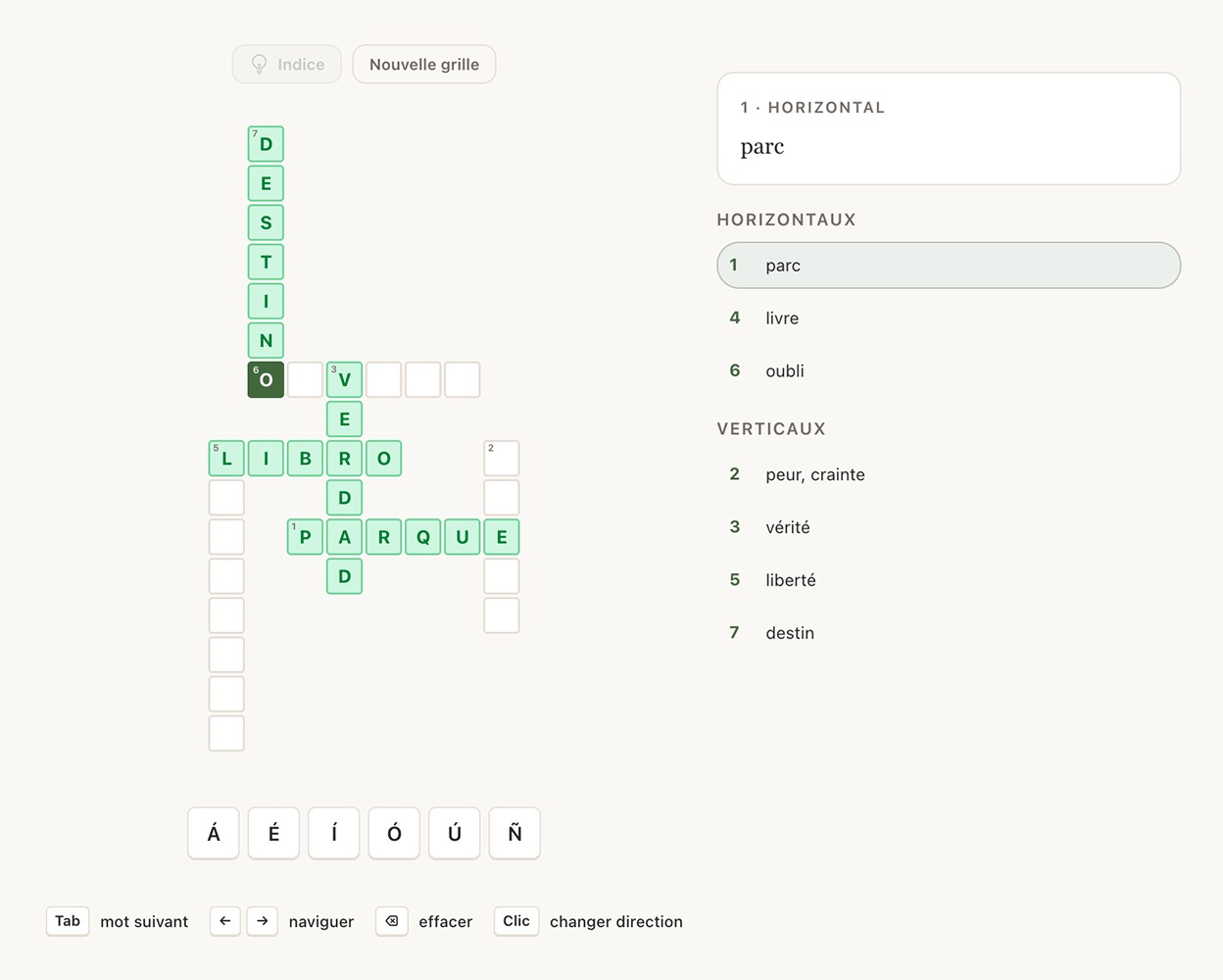 Mots croisés de révision généré à partir du vocabulaire professionnel appris
