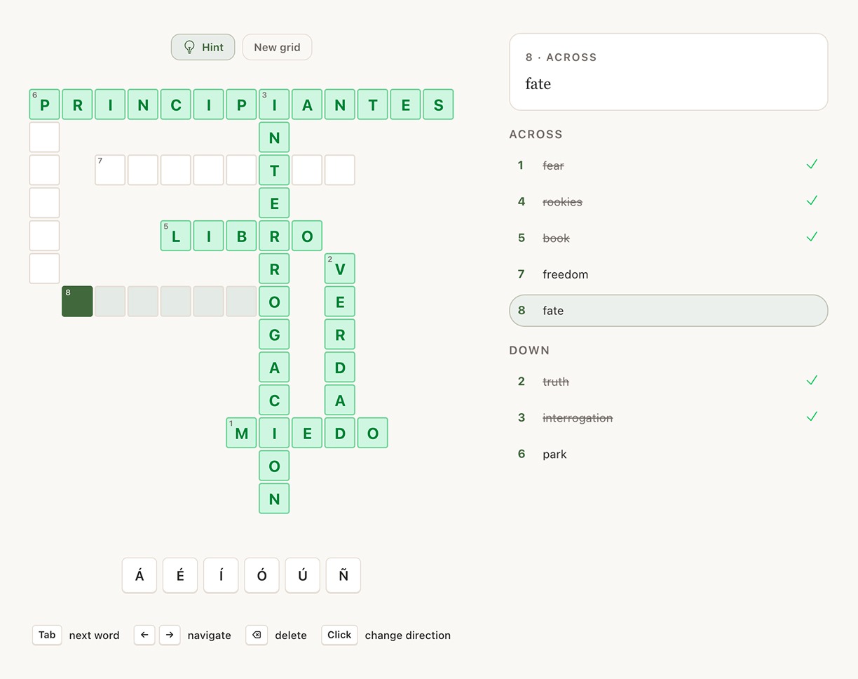 Review crossword generated from learned professional vocabulary